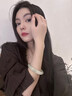 周大金 CHOW TAI KING天山翠玉手鐲女款冰透飄花寬條玉鐲子38婦女神節禮物女友老婆生日 曬單實(shí)拍圖