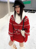 費爾島慵懶情侶裝新款紅色復古蝴蝶結撞色高領(lǐng)毛衣針織衫新年穿搭 女毛衣+短褲 （高質(zhì)量版） S 曬單實(shí)拍圖