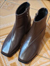 啄木鳥(niǎo)裸靴秋冬季真皮女短靴2025新款中跟方頭中年媽媽側拉鏈保暖瘦瘦靴 黑色單里 37 曬單實(shí)拍圖