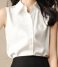 晚白【新品】可外穿打底無(wú)袖襯衫女2026春季洋氣翻領(lǐng)襯衣百搭上衣 白色 S 曬單實(shí)拍圖