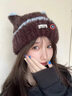 SCOTT GOOSE日系可愛(ài)貓耳朵毛絨針織毛線(xiàn)帽子女冬季保暖護耳百搭顯臉小套頭帽 咖色 M(56-58cm) 曬單實(shí)拍圖