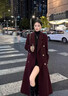 JEEP SPIRIT酒紅色夾棉系帶呢子大衣女2025秋冬新款中長(cháng)款過(guò)膝西裝領(lǐng)毛呢外套 酒紅色夾棉加 厚款 M 建議106-125斤 曬單實(shí)拍圖