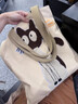 盛喜鳥(niǎo)可愛(ài)貓咪刺繡托特包包女學(xué)生大容量通勤手提帆布袋上班上學(xué)單肩包 米白色 曬單實(shí)拍圖