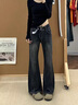 哈魯迪美式復古微喇牛仔褲女2025冬季新款修身顯瘦雙排扣垂感拖地長(cháng)褲 藍灰色 M 95斤以?xún)?曬單實(shí)拍圖