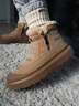 Jeep吉普雪地靴男2026新款春季加絨加厚保暖厚底東北棉鞋皮毛一體靴子 沙色 41 (255mm) 曬單實(shí)拍圖