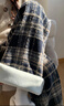 浪莎藏青色加絨格子褲女冬季2025新款高腰垂感闊腿褲休閑加厚毛呢褲 曬單實(shí)拍圖