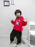 WASSUP WKENG聯(lián)名小熊男童連帽衛衣套裝秋冬2025新款中大童加絨兒童春季運動(dòng)服 紅色+黑褲子（春秋款） 120 兒童尺碼推薦【38-45斤】 曬單實(shí)拍圖