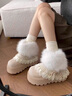 啄木鳥(niǎo)加絨厚底雪地靴女款2025新款冬季保暖棉鞋增高百搭毛毛勃肯短靴子 米白色 37 (235mm) 曬單實(shí)拍圖