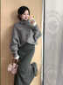 傲甜冬季韓系溫柔風(fēng)顯瘦穿搭一整套裝女不規則斗篷針織高領(lǐng)毛衣半身裙 【套裝】灰毛衣+半身裙 S 建議75-90斤 曬單實(shí)拍圖
