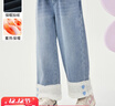 茵曼（INMAN）女童羊羔絨牛仔褲蓄熱保暖冬季兒童中大童加絨加厚休閑褲 牛仔藍 130 曬單實(shí)拍圖