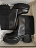 紅蜻蜓彈力靴秋季新款拼接女鞋復古時(shí)裝靴顯瘦厚底長(cháng)筒靴WFC34002 黑色 36 曬單實(shí)拍圖