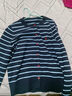 熙世界（sllsky）28支柔膚紗韓系條紋針織開(kāi)衫秋冬休閑甜美圓領(lǐng)毛衣短外套 藍色條紋 L 曬單實(shí)拍圖