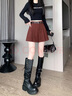 皮爾卡丹（pierre cardin）灰色毛呢短褲女秋冬外穿呢子褲裙短款百褶裙褲高腰闊腿褲馬丁靴褲 灰色 S 曬單實(shí)拍圖