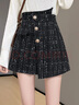 絲柏舍格子休閑褲2025秋裝新款女裝小香風(fēng)不規則排扣裝飾短褲 曬單實(shí)拍圖