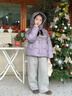 兜兜王國女童連帽費爾島格子短款保暖棉服2025新款冬裝加厚外套棉衣加棉襖 紫色 【夾棉*抗寒升級版】 120 曬單實(shí)拍圖