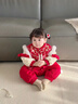 班喜迪嬰兒衣服冬裝嬰幼兒連體衣夾棉國風(fēng)女寶寶百天周歲禮服過(guò)年拜年服 紅色 90cm 曬單實(shí)拍圖