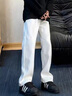 卡圖弛加絨白色微喇牛仔褲男秋冬季高腰顯瘦直筒褲加厚保暖休閑長(cháng)褲子 白色【加絨】 XL 曬單實(shí)拍圖