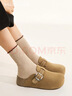 西遇（Westlink）包頭勃肯鞋女2025新款秋冬復古花邊松糕一腳蹬厚底博肯半拖鞋 卡其色 預售15天 35 曬單實(shí)拍圖
