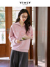 梵希蔓復古拉鏈翻領(lǐng)設計感衛衣女秋季新款休閑套頭長(cháng)袖上衣 晨霧粉  S 曬單實(shí)拍圖