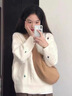 柯蘭娜日系復古可愛(ài)軟糯麻花毛衣女秋冬慵懶風(fēng)寬松套頭外穿加厚針織上衣 米白色 均碼 （80-130斤） 曬單實(shí)拍圖
