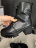 啄木鳥(niǎo)斷碼真皮馬丁靴女2025秋冬季加絨高跟粗跟中筒靴英倫風(fēng)短靴子 黑色 加絨 39 曬單實(shí)拍圖