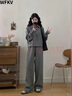WFKV大碼女裝胖mm韓系chic灰色休閑運動(dòng)套裝時(shí)尚衛衣闊腿褲長(cháng)褲兩件套 灰色兩件套 2XL 【130-150斤】 曬單實(shí)拍圖