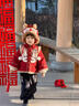 貝優(yōu)可古月家男童漢服冬兒童紅色喜慶過(guò)年拜年服唐裝男寶周歲禮服抓周服 紅色上衣 110 曬單實(shí)拍圖