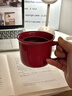 MUJI炻瓷 馬克杯 水杯杯子 桌面 帶把手 咖啡杯 家用  暗紅色 S 330ml 曬單實(shí)拍圖