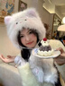 曇蓓漫毛絨帽子秋冬季女生可愛(ài)毛茸茸貓咪帽子圍巾一體加絨加厚保暖騎行 可愛(ài)奶油小貓咪【帽子圍巾一體】 冬日甜妹 加絨加厚 曬單實(shí)拍圖