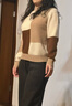 兆君2025秋冬新款半高領(lǐng)100%羊絨衫女時(shí)尚拼色針織衫加厚打底毛衣 奶茶色 L 曬單實(shí)拍圖