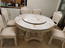田園驛站歐式實(shí)木餐桌椅組合大理石餐桌椅組合酒店大圓桌餐桌家用桌子飯桌 1桌+6椅(真皮椅/天然大理石) 帶轉盤(pán) 1.3m  圓桌 曬單實(shí)拍圖