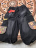 浪莎（LangSha）牛仔工裝大口袋印花九分燈籠褲女秋冬復古休閑寬松大碼磨白闊腿褲 黑色 【常規】 XL  建議140-160斤 曬單實(shí)拍圖