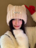 目丸帽子女2025新款秋冬季韓系百搭可愛(ài)保暖護耳防風(fēng)顯臉小針織毛線(xiàn)帽 白色【精靈貓耳款】 曬單實(shí)拍圖