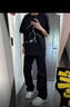 秋季黑色微喇牛仔褲男女半松緊腰高街vibe直筒褲子修身顯瘦彎刀褲 黑色 S 【建議80-95斤】 曬單實(shí)拍圖