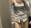 UR2026春季新款女裝簡(jiǎn)約休閑露肩雙拉鏈長(cháng)袖T恤UWJ450131 淺灰花灰 S 曬單實(shí)拍圖