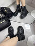 梵昇昱女鞋英倫風(fēng)馬丁女靴厚底增高復古短筒靴機車(chē)風(fēng)美拉德靴子新款 黑色短筒靴【39】（適合38腳穿） 曬單實(shí)拍圖