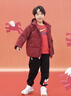 NIKE 耐克男女童紅色拜年服保暖短款90絨羽絨服冬季滿(mǎn)印兒童外套上衣 曬單實(shí)拍圖