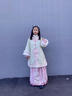 玫初莎漢服女童秋冬加厚明制外套兒童新中式馬面裙格格服套裝女孩拜年服 小海蘭綠色上衣+粉色馬面裙 150 【建議身高145cm左右】 曬單實(shí)拍圖