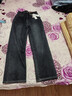 她池加絨保暖直筒牛仔褲女2025冬裝新款高腰顯瘦窄版闊腿褲 曬單實(shí)拍圖