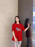 一寸相思紅色馬年本命年衣服純棉新年t恤女短袖2026新款寬松百搭過(guò)年上衣 紅色-彩條小馬 M (100-110斤） 曬單實(shí)拍圖