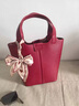 紅色新娘結婚包女2025秋新款真皮菜籃子手提水桶包百搭斜挎包 酒紅色 曬單實(shí)拍圖