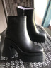 啄木鳥(niǎo)真皮圓頭短靴厚底防水臺增高小個(gè)子馬丁靴女2026秋冬新款粗跟百搭 黑色 35 曬單實(shí)拍圖