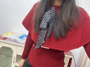 :CHOCOOLATEit斗篷披肩針織毛衣女士冬季新款假兩件飄帶洋氣質(zhì)上衣 紅色 均碼 曬單實(shí)拍圖