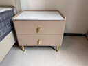順冠實(shí)木床頭柜臥室輕奢床邊柜簡(jiǎn)約家用收納小柜子時(shí)尚巖板軟包儲物柜 香檳金色50*40*47【高強度巖板】 曬單實(shí)拍圖