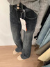 哈魯迪美式復古微喇牛仔褲女2025冬季新款修身顯瘦雙排扣垂感拖地長(cháng)褲 藍灰色 L （95-105斤） 曬單實(shí)拍圖