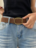 滕閣廂 皮帶女腰帶女褲腰帶百搭復古絨面寬皮帶高級感配牛仔褲針扣褲帶 咖啡色 曬單實(shí)拍圖