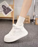 依思 Q（exull）加絨高幫板鞋女2025新款冬季加厚保暖增高棉鞋女百搭通勤小白鞋女 白色-加絨款 37 曬單實(shí)拍圖