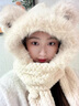 viney新款帽子圍巾手套一體冬季小熊毛絨加厚保暖護耳騎行帽防寒包頭帽 【米色】生日禮物送女友老婆輕奢 均碼 曬單實(shí)拍圖