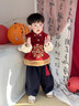 班喜迪兒童漢服套裝冬裝女寶寶周歲禮服男童新中式國風(fēng)唐裝冬季生日衣服 紅色 100 曬單實(shí)拍圖