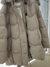 MSLAN90白鴨絨可拆卸連帽長(cháng)款輕薄羽絨服2025冬季新款復古高級感厚外套 米灰 M 曬單實(shí)拍圖